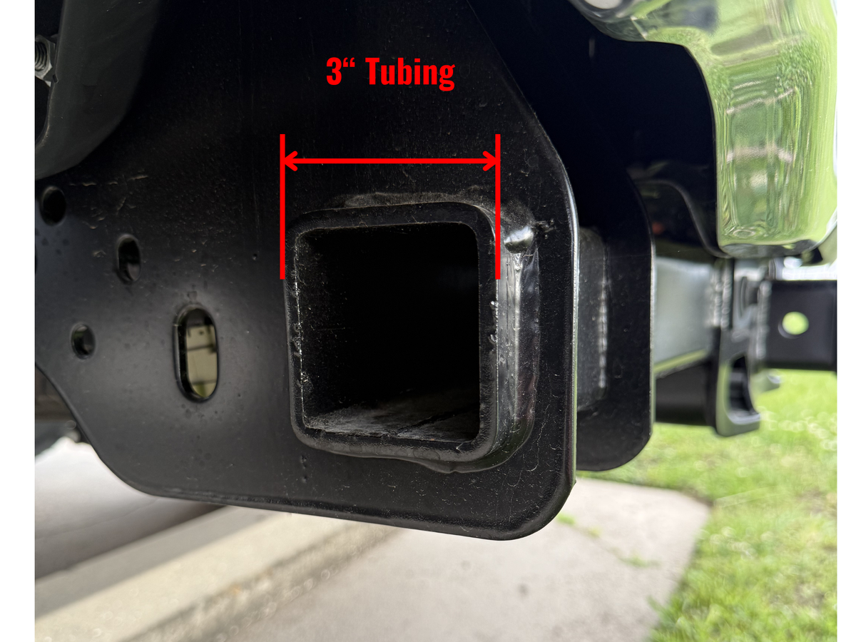 Ford Super Duty factory hitch cross tube outer diameter dimensions for reverse light mount fitment